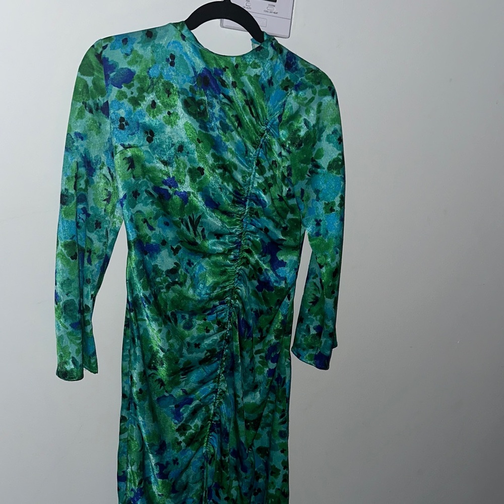 Zara Vibrant Green and Blue Long Sleeve Dress